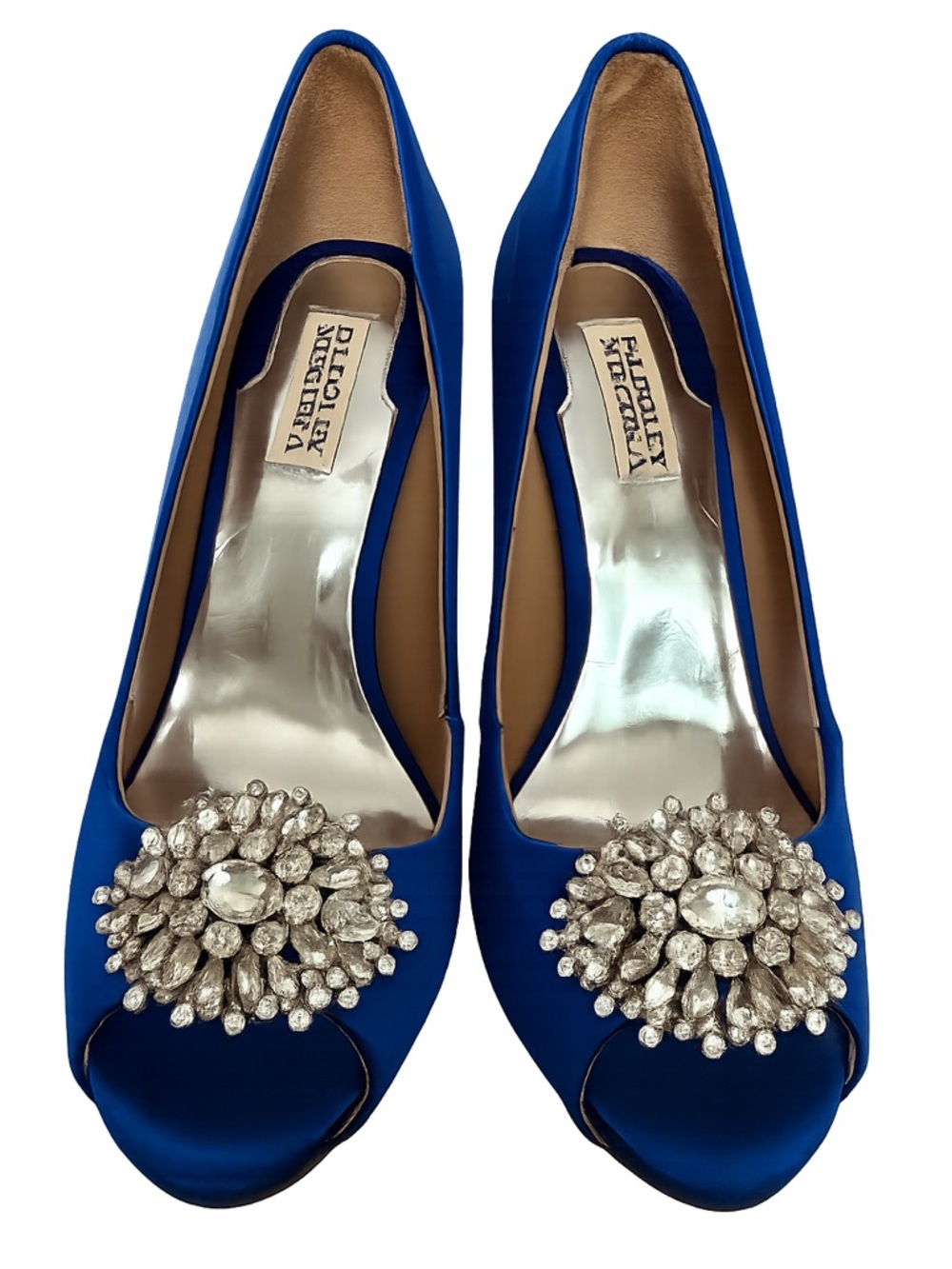 Badgley Mischka Blue Satin Crystal Heels 8 Carrie Bradshaw Style